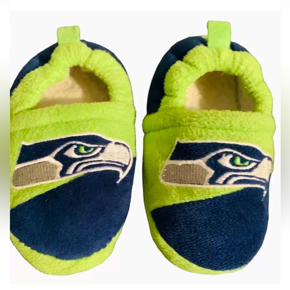 Seahawks Slippers, Child Size 13, Green Blue, Slip On, EUC - Picture 1 of 5
